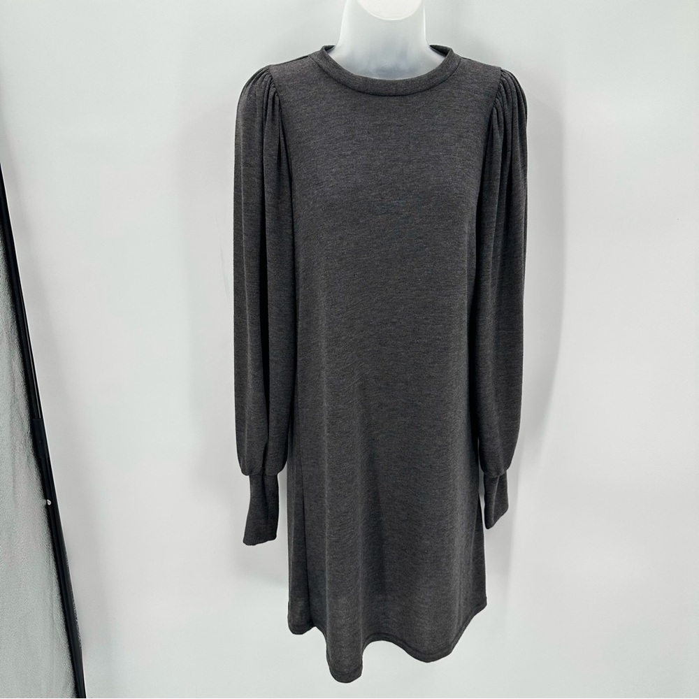 LOVE ADY Sweaterdress Size L Charcoal Gray Knit Long Puff Sleeves NWT Womens